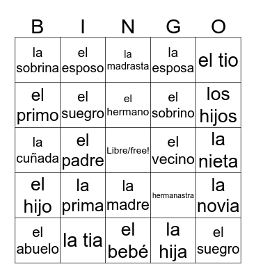 La familia Bingo Card