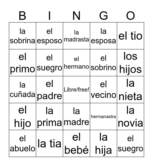 La familia Bingo Card