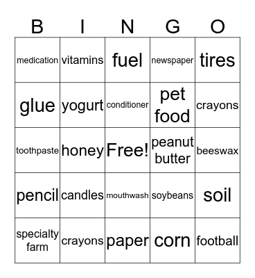 Agriculture Bingo  Bingo Card