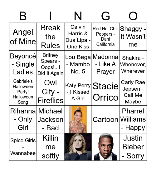 Song Bingo  Bingo Card