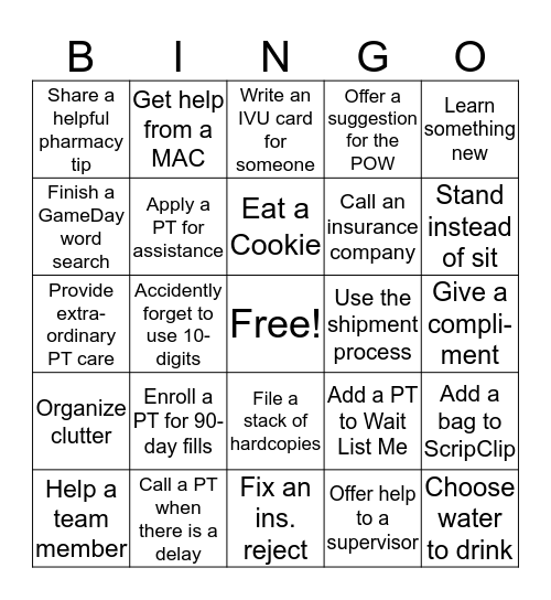 Pharmacy Game Day BINGO! Bingo Card