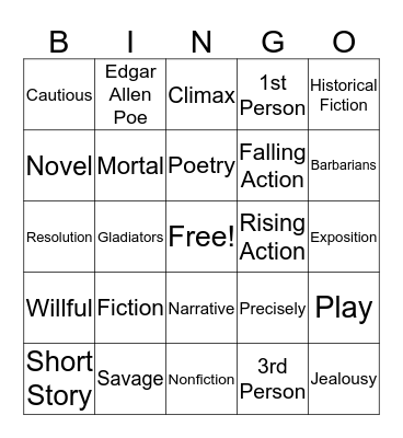 The Lady or the Tiger? Vocabulary Bingo Card