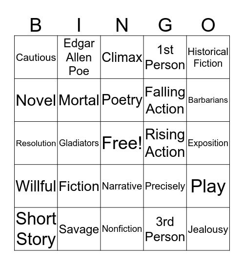 The Lady or the Tiger? Vocabulary Bingo Card