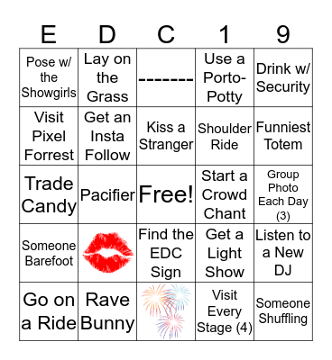 EDC Orlando 2019 Bingo Card