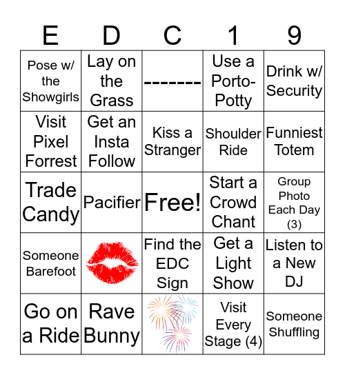 EDC Orlando 2019 Bingo Card