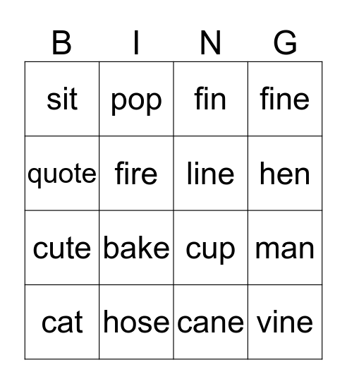 Short and Long Vowel Bingo Card