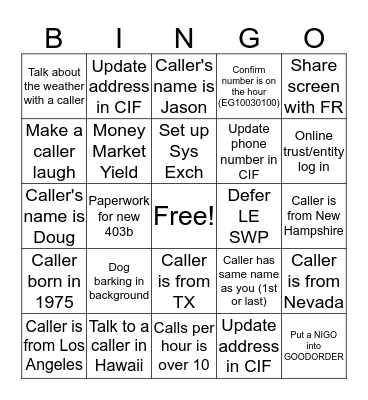 Customer Service Week Bingo!  Bingo Card