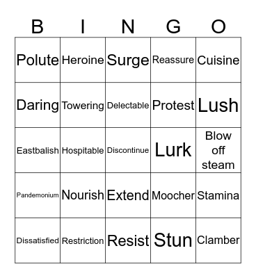 Vocabulary Bingo Card