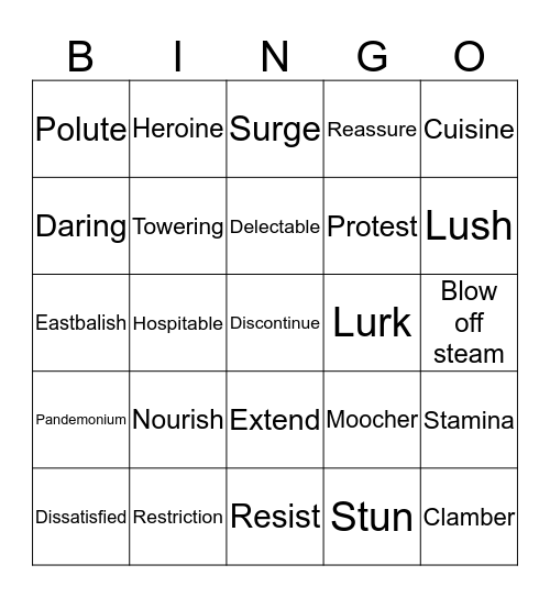 Vocabulary Bingo Card