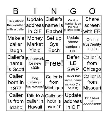 Customer Service Week Bingo!  Bingo Card