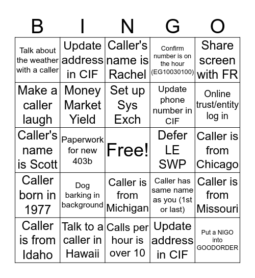 Customer Service Week Bingo!  Bingo Card