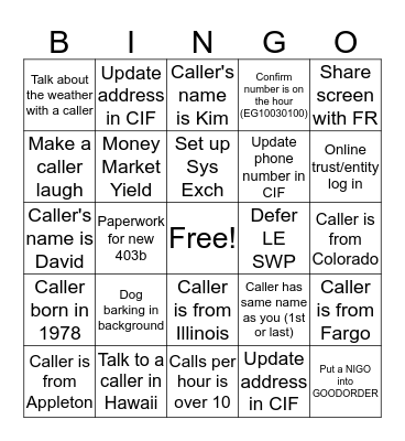 Customer Service Week Bingo!  Bingo Card