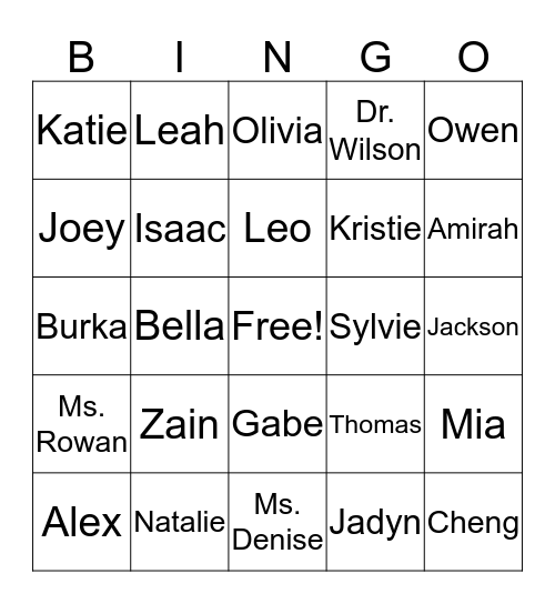 Ms. Rowan's Class Bingo Card