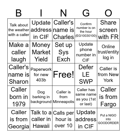 Customer Service Week Bingo!  Bingo Card