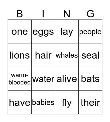 Mammals - 1.5 Bingo Card