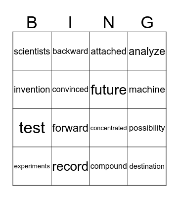 Vocabulary Bingo Card