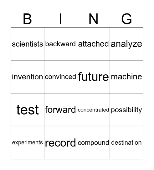 Vocabulary Bingo Card