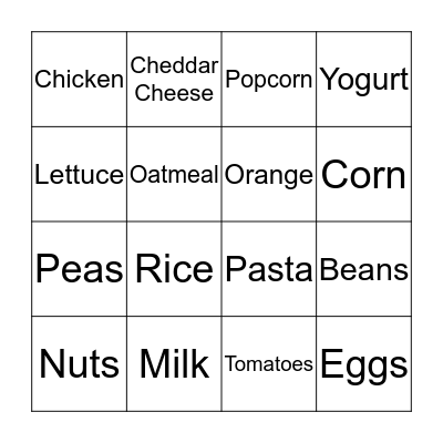 Nutrition BINGO Card