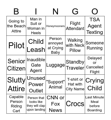 Airport Bingo Card
