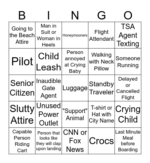 Airport Bingo Card