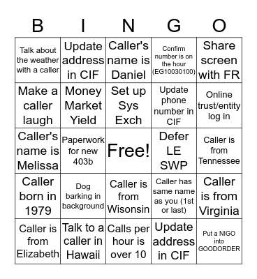 Customer Service Week Bingo!  Bingo Card