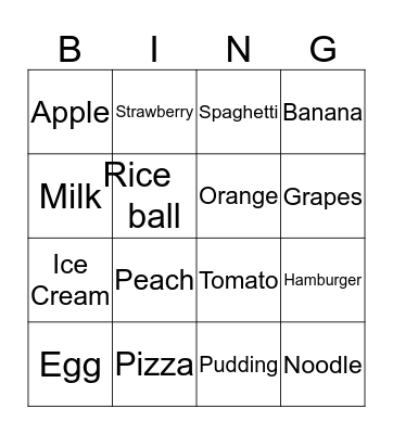 What Food Do You Like? Bingo Card