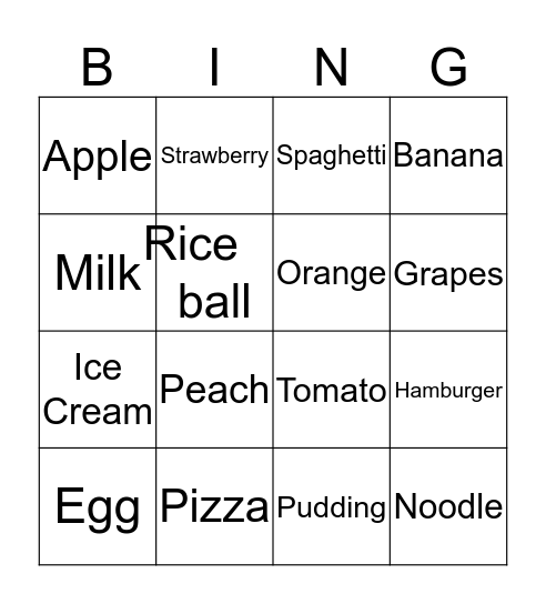 What Food Do You Like? Bingo Card