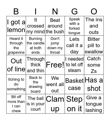 Idioms and figures of speech Bingo Card