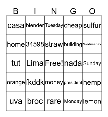 Untitled Bingo Card
