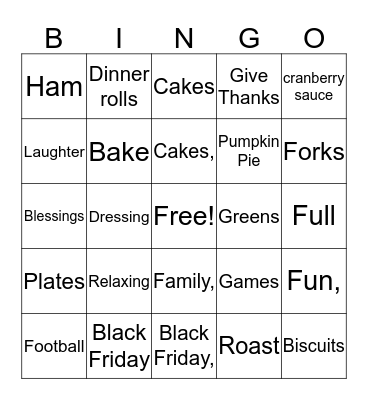 Thanksgiving Bingo Card