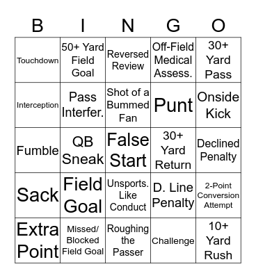 Supreme Amazing Awesome Football Bingo Card