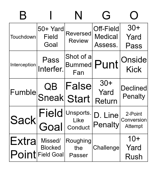 Supreme Amazing Awesome Football Bingo Card
