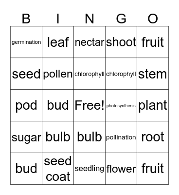 Plant Vocabulary Words! Bingo Card