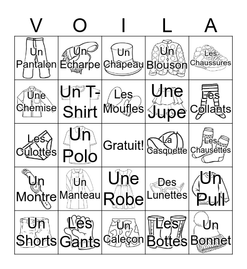 Les Vêtements Bingo Card