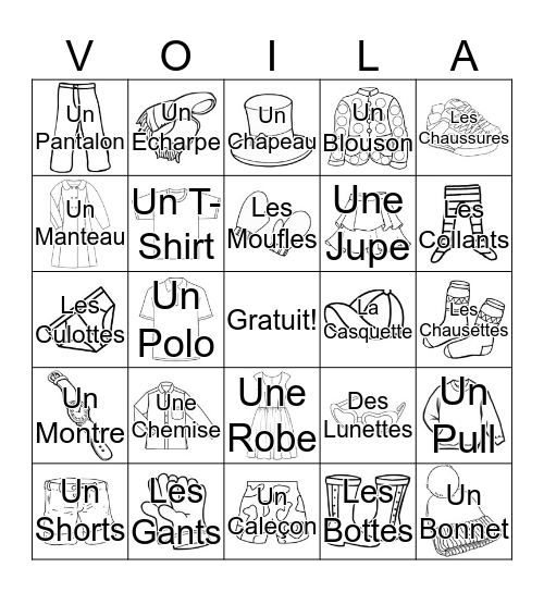 Les Vêtements Bingo Card