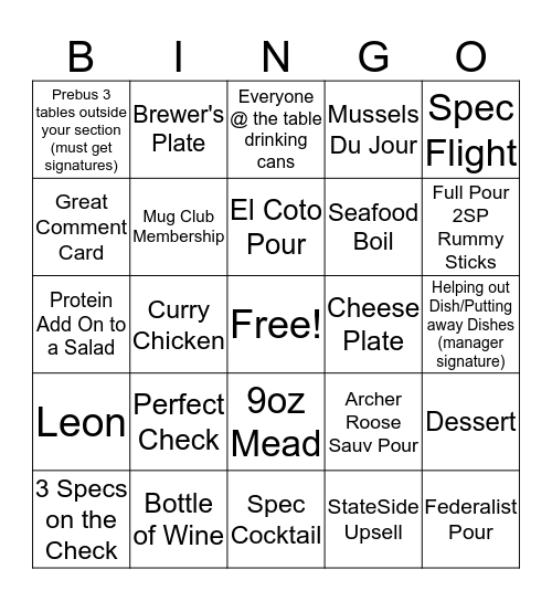 Friday Night - keep your receipts!!  Bingo Card