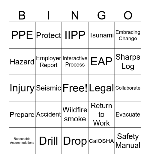 2019 AHSC SAFETY BINGO!! Bingo Card