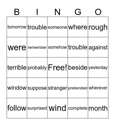 2nd Grade Bingo Card