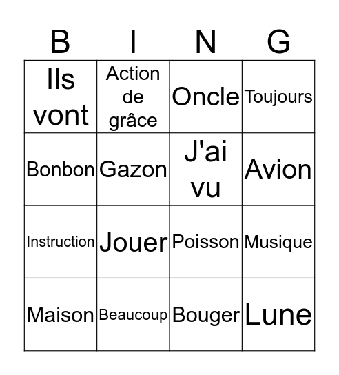 Les sons OU-U-ON Bingo Card