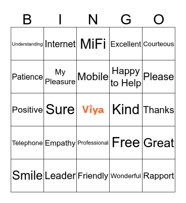 Viya Customer Service Bingo Card