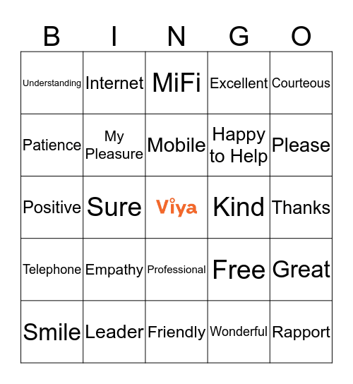 Viya Customer Service Bingo Card