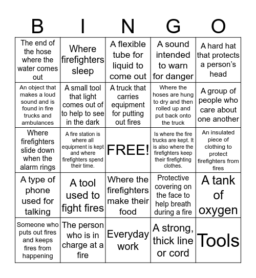 A VERY BUSY FIREHOUSE Bingo Card