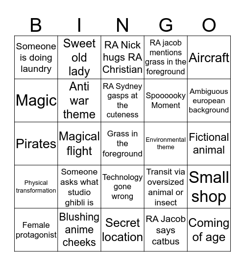 Castle in the Sky Bingo  Bingo Card