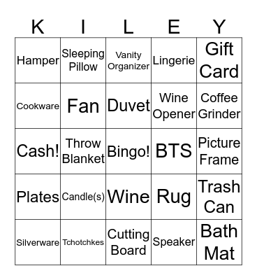 Bridal Bingo Card