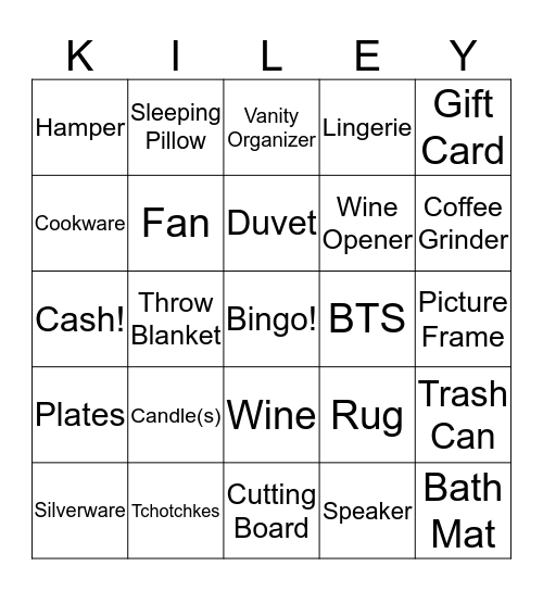 Bridal Bingo Card