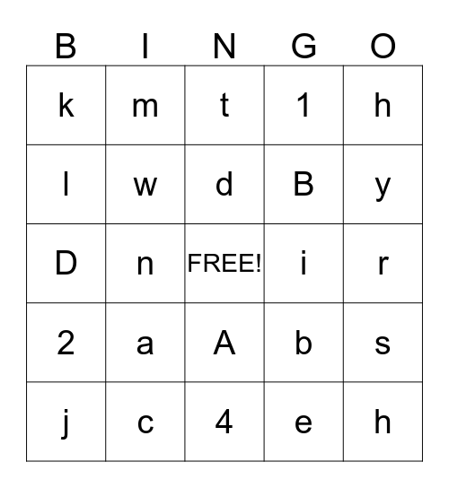 Alphabet Bingo Card
