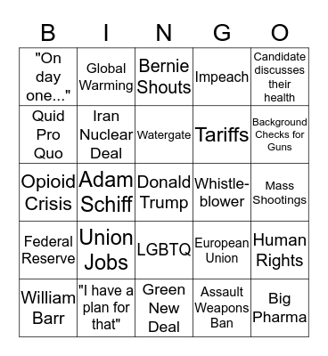 October Democratic Debate BINGO Card