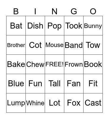 Rhyming Bingo Card