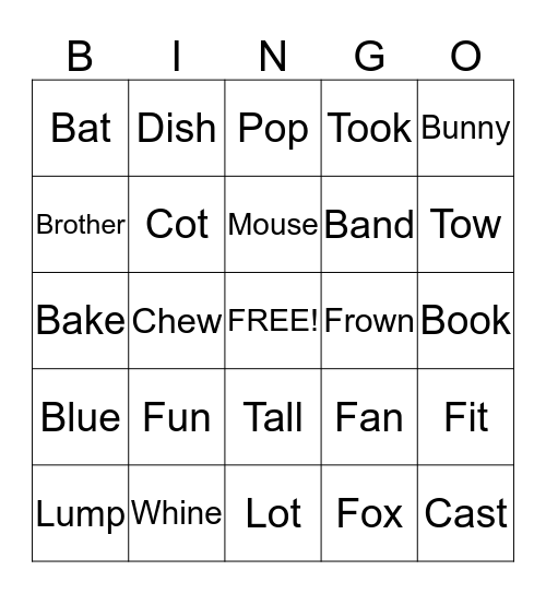 Rhyming Bingo Card