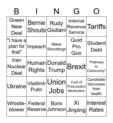 October Democratic Debate BINGO Card